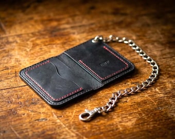 Minimalist Chain Wallet – Crazy Horse Leather - Handmade - Built for the Ride