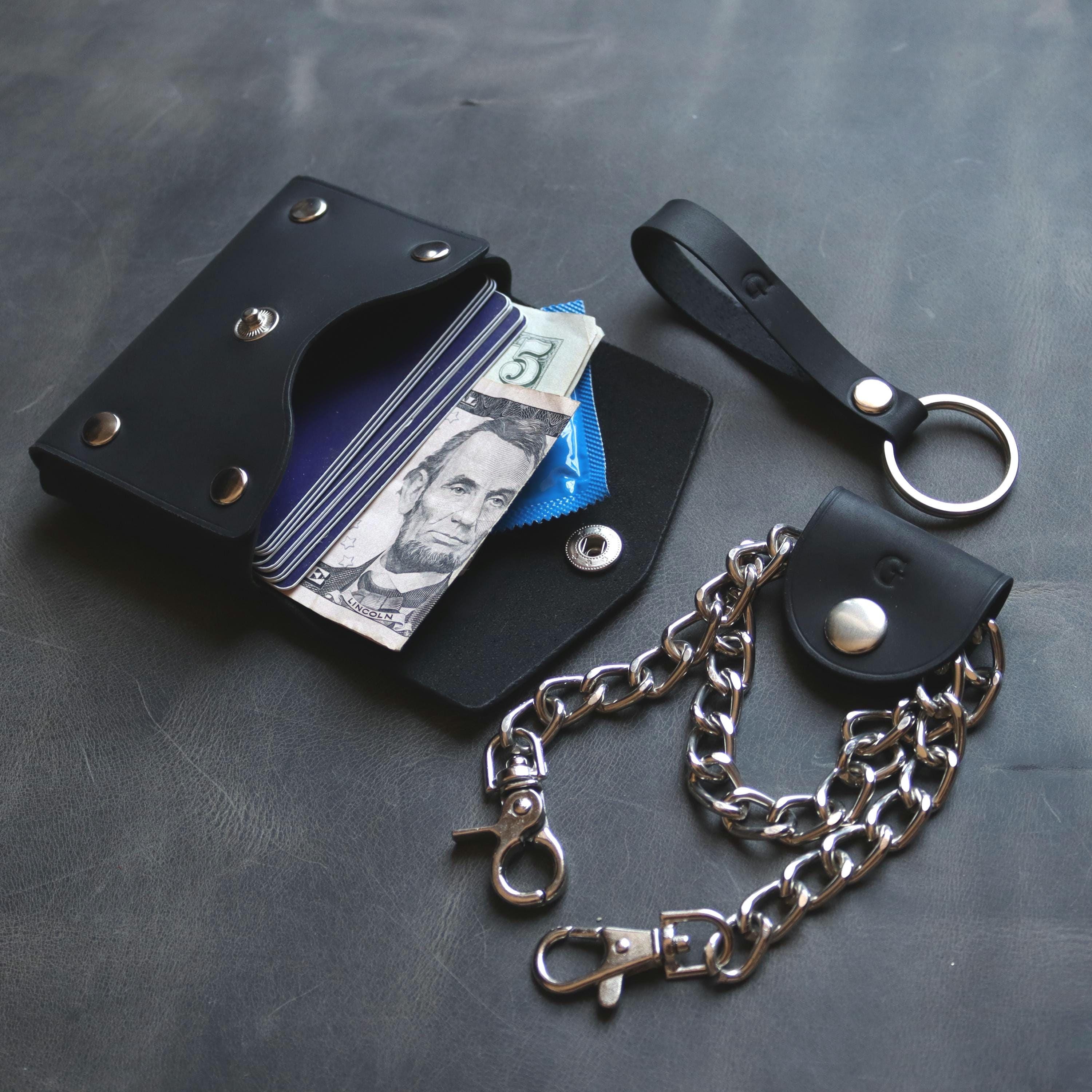 Portefeuille en cuir fait main avec chaîne : style motard, personnalisé