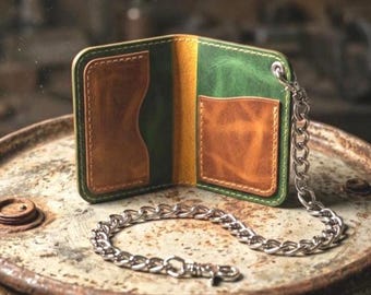 Biker Chain Wallet for Men – Handmade Leather Wallet with Chain – Crazy Horse Leather – Minimalist EDC Wallet – Personalized Gift