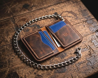 Minimalist Chain Wallet – Crazy Horse Leather - Handmade - Built for the Ride