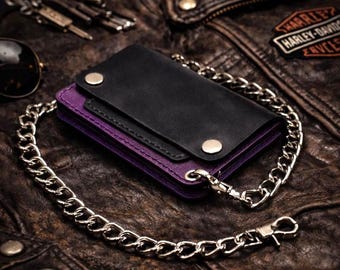 Purple Trucker Wallet - Handmade Leather Biker Chain Wallet - Stainless Steel Hardware - Custom Order