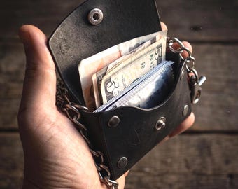 Personalized EDC Wallet Set - Genuine Crazy Horse Leather - Minimalist and Compact - Chain Option