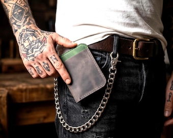 Ketten Geldbörse mit Voll Geld Tasche - Handgemachte Biker Geldbörse - Crazy Horse Leder