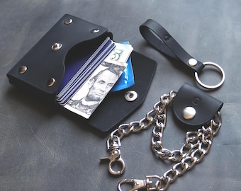 Portfel z łańcuszkiem - Minimalistyczny styl motocyklowy - Skóra naturalna - Spersonalizowany - Okucia ze stali nierdzewnej -