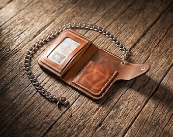 Handmade Biker Wallet with Chain - Crazy Horse Leather - Motorcycle Gift for Him