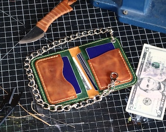 Zestaw skórzanych portfeli motocyklowych – ręcznie robiony męski portfel na łańcuszku – prezent dla niego