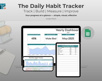 Daglig vanespårare, kalkylblad för aktivitetshanteraren, att-göra-lista (digital nedladdning av Google Sheets), produktivitet, rutin och målplanerare