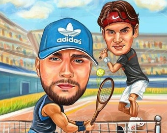 Caricaturas de tenista / Caricatura de tenista totalmente personalizada a partir de foto, regalo para tenista