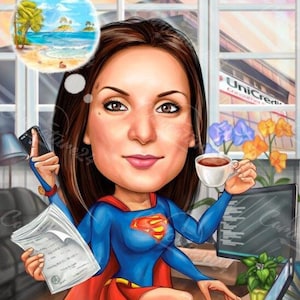 Superwoman Karikaturen en portretten van een foto | Aangepaste Supergirl Karikatuur