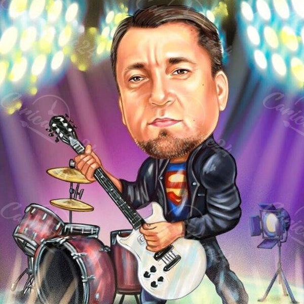 Guitar Player Caricature| Hand-Drawn Digital Caricature| Musician Gift| Caricature From Photo| Personalized Caricature| Personalized Gift