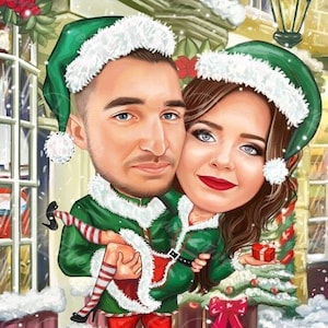 Christmas Caricature for Couples | Order Christmas Caricature