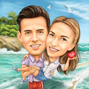 Beach Caricature| Digital Caricature| Custom Portrait| Couple Caricature| Caricature From Photo| Personalized Caricature| Personalized Gift