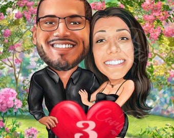 Jubiläum Karikatur | Handgezeichnete digitale Karikatur| Benutzerdefiniertes Porträt | Paar Karikatur | Karikatur vom Foto | Personalisiertes Geschenk
