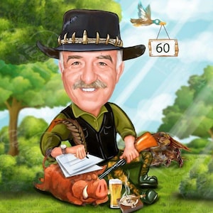 Caricatura del cacciatore da foto/Caricatura digitale disegnata a mano/Regalo del cacciatore/Caricatura da foto/Caricatura personalizzata/Regalo personalizzato