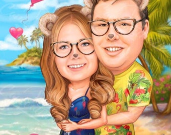 Couple Portrait| Hand-Drawn Caricature| Couple Caricature| Caricature From Photo| Personalized Caricature| Personalized Gifts| Digital Drawn