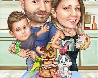 Birthday Family Caricature| Hand-Drawn Caricature| Caricature From Photo | Personalized Caricature| Personalized Gifts| Digital Caricature|
