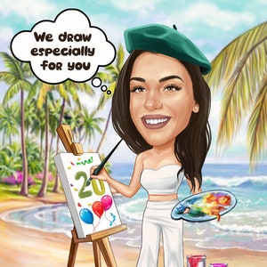 Fully Personalized Caricature from Photo - Hand Drawn - Fully Customized Background and Details - Designed on Your Own Unique Idea