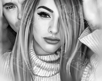 Schwarz-Weiß-Karikatur, Karikatur vom Foto, Digitales Portrait, personalisierte Karikatur vom Foto, Personalisierte Karikatur vom Foto