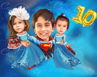 Caricatura de niños para cumpleaños/ Caricatura personalizada/ Caricatura dibujada a mano/ Caricatura de foto / Caricatura personalizada/ Regalos personalizados