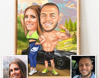 Fit Couple Caricature| Custom Portrait| Couple Caricature| Caricature From Photo| Personalized Caricature| Personalized Gift| Digital Draw