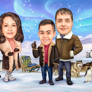 Personalisierte Weihnachtskarte, Personalisierte Weihnachts-Karikatur für Familie