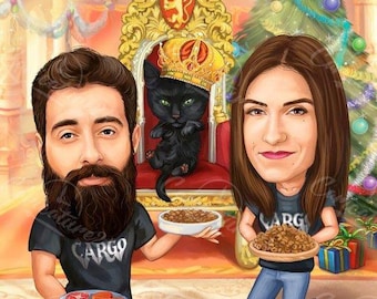 Hand-Drawn Digital Caricature| Custom Portrait| Couple Caricature| Caricature From Photo| Personalized Caricature| Personalized Gift| Cat