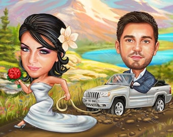 Wedding Caricature| Hand-Drawn Digital Caricature| Couple Portrait| Caricature From Photo| Personalized Caricature| Personalized Gift|
