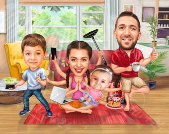 Family Caricature| Themed Caricature| Funny Caricature| Hand-Drawn Caricature| Personalized Gift| Personalized Caricature| Family Gift