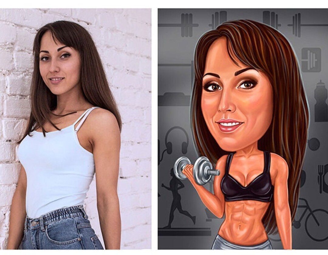Custom Gym Caricature From Photo | Digital Drawing, Gift for Fitness ...