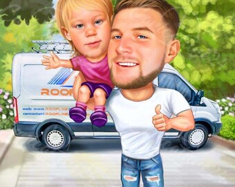 Caricatura de padre e hija / Caricatura dibujada a mano/ Caricatura de foto / Caricatura personalizada/ Regalos personalizados/