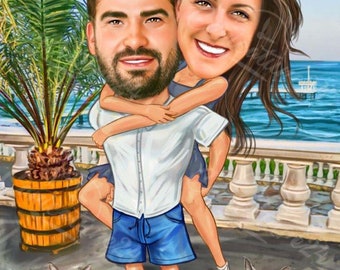 Couple Portrait| Hand-Drawn Caricature| Couple Caricature| Caricature From Photo| Personalized Caricature| Personalized Gifts| Digital Drawn
