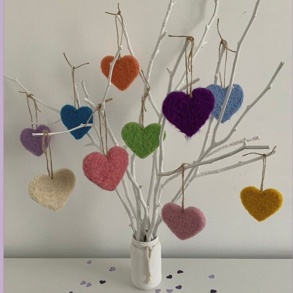 Handmade Hanging Hearts | Needle felt Hearts | Plastic free | Valentines gifts | Valentines hearts | various colours available | mothers day