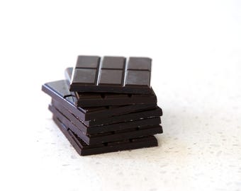 Two handmade Dark Chocolate Bars with Oregon Sea Salt. Vegan, Organic, Refined sugar free.