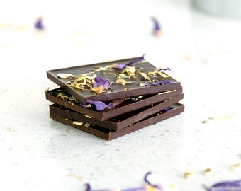 Two Handmade Dark Chocolate Bars – Orange & Blue Lotus, 2nd + 5th Chakra Energy; Vegan.