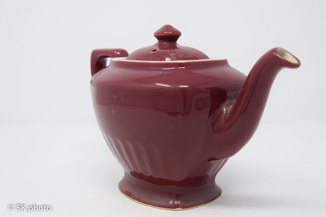 Vintage Hall Teapot, Made in USA, Burgundy Color, 1940's Etsy