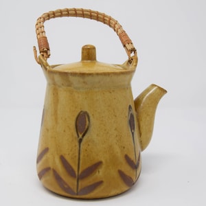 Vintage Ceramic Teapot with Bamboo Handle