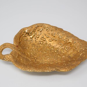 Hand Decorated Weeping Bright Gold Footed Leaf Dish 22 K Gold