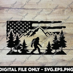 Bigfoot Sasquatch Berge mit Flaggen Hintergrund - SVG, PNG, EPS Digitale Dateien