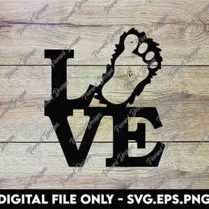 Sticker Bigfoot LOVE – parodie empreinte Sasquatch de NYC LOVE Design-svg, png, fichiers numériques eps