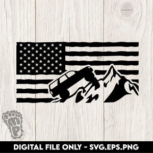 3rd Gen Toyota 4Runner on Mountain with Flag - SVG, PNG, EPS Digital Files