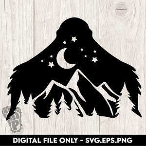 Busto de Pie Grande: silueta de montaña en el cielo nocturno (SVG, EPS, PNG) (archivos digitales)