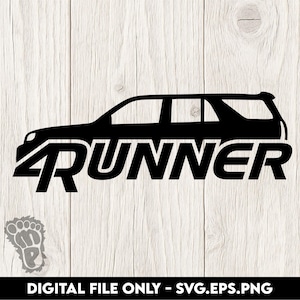 Puede incluir: Silueta negra de un SUV 4Runner con la palabra "RUNNER" en negrita. El número "4" está integrado en el diseño. La imagen es un archivo digital, como indica el texto en la parte inferior.