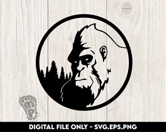 Circle Badge with Bigfoot Sasquatch Profile - SVG, EPS, and PNG Digital Files for Download