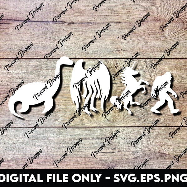 Bigfoot, Unicorn, Mothman and Loch Ness Monster - SVG, PNG, EPS Digital Files