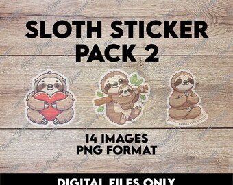 Sloth Clipart Bundle #2 | 14 PNGs | Lazy Cartoon Sloths Doing Yoga, Holding Flowers & More