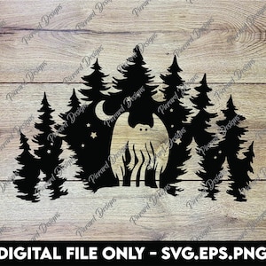 Homme-papillon dans la forêt nocturne. Soyez effrayant avec Mothman ! Fichiers SVG, PNG et EPS premium