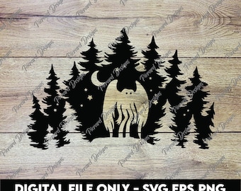 Spooky Mothman Night Forest Design: SVG, PNG, EPS Files (Digital Download)