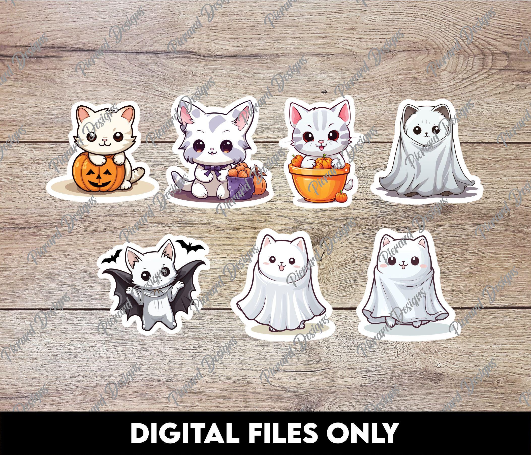 Halloween Cat Sticker Bundle | 14 Pngs | Cute Cats With Costumes, Ghost ...