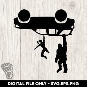 ビッグフット・サスカッチと女性ドライバーが6代目4Runnerをぶら下げている - SVG、PNG、EPSデジタルファイル