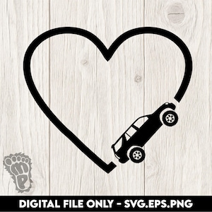 Corazón de 4.ª generación de 4Runner: silueta clásica de SUV dentro de un corazón (archivos digitales SVG, PNG y EPS)